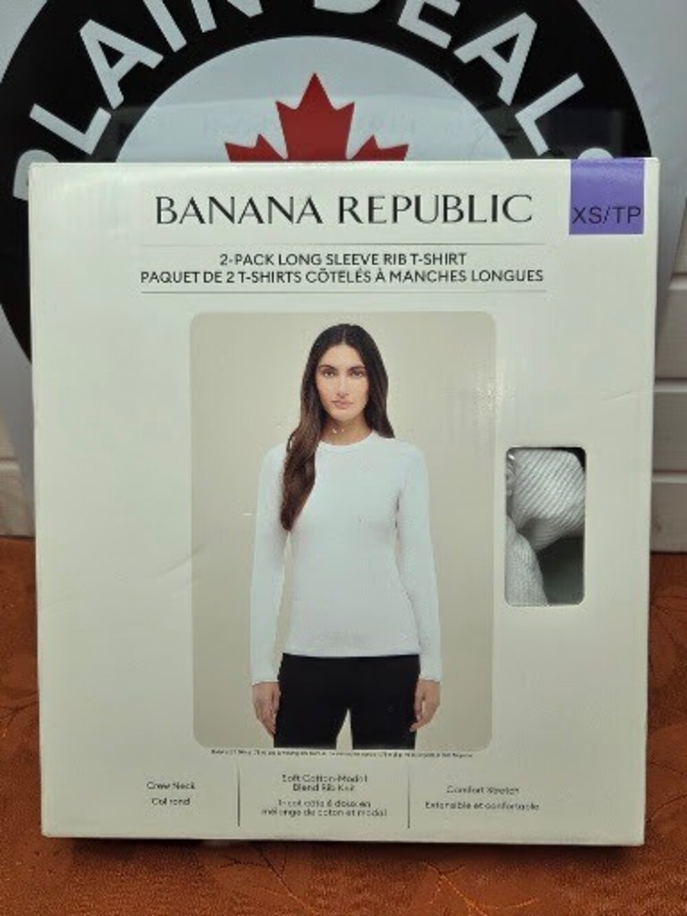 Banana Republic Women's Long Sleeve Rib T-Shirt 2-Pack White & Black XS